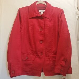 Tanjay Red Button Front Blazer‎ Jacket Textured Lined Pockets Size 16 Career NEW